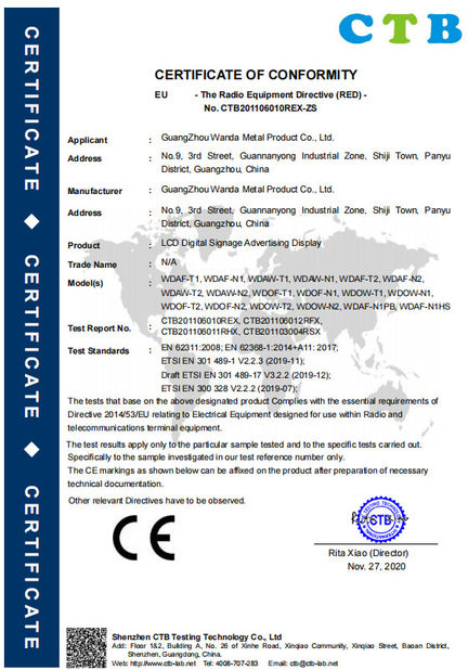China Guangzhou Wanda Metal Products Co., Ltd. certificaciones